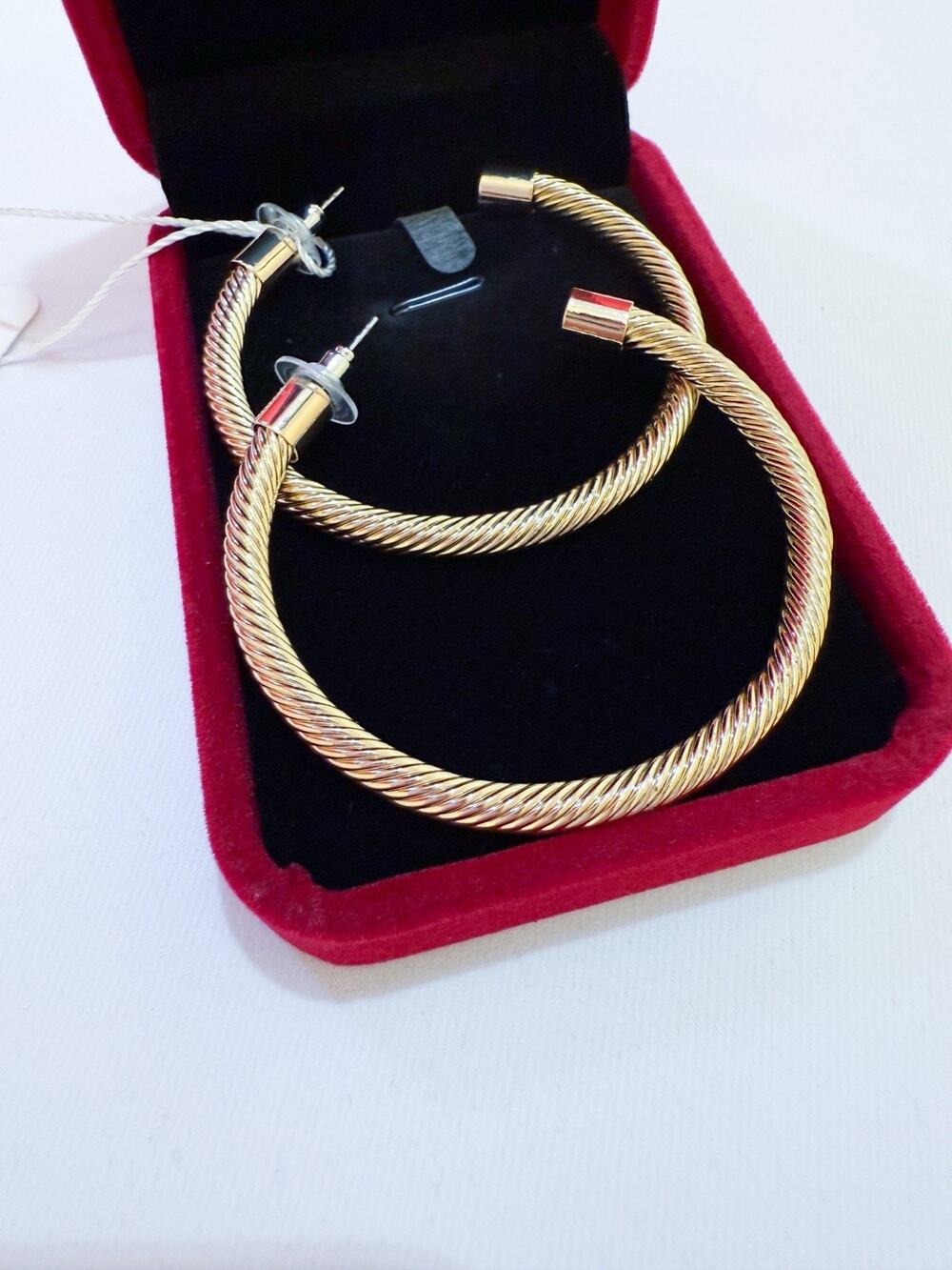 $95  2.2” Gold Hoops Twisted Fashion earrings wedding party formal evening